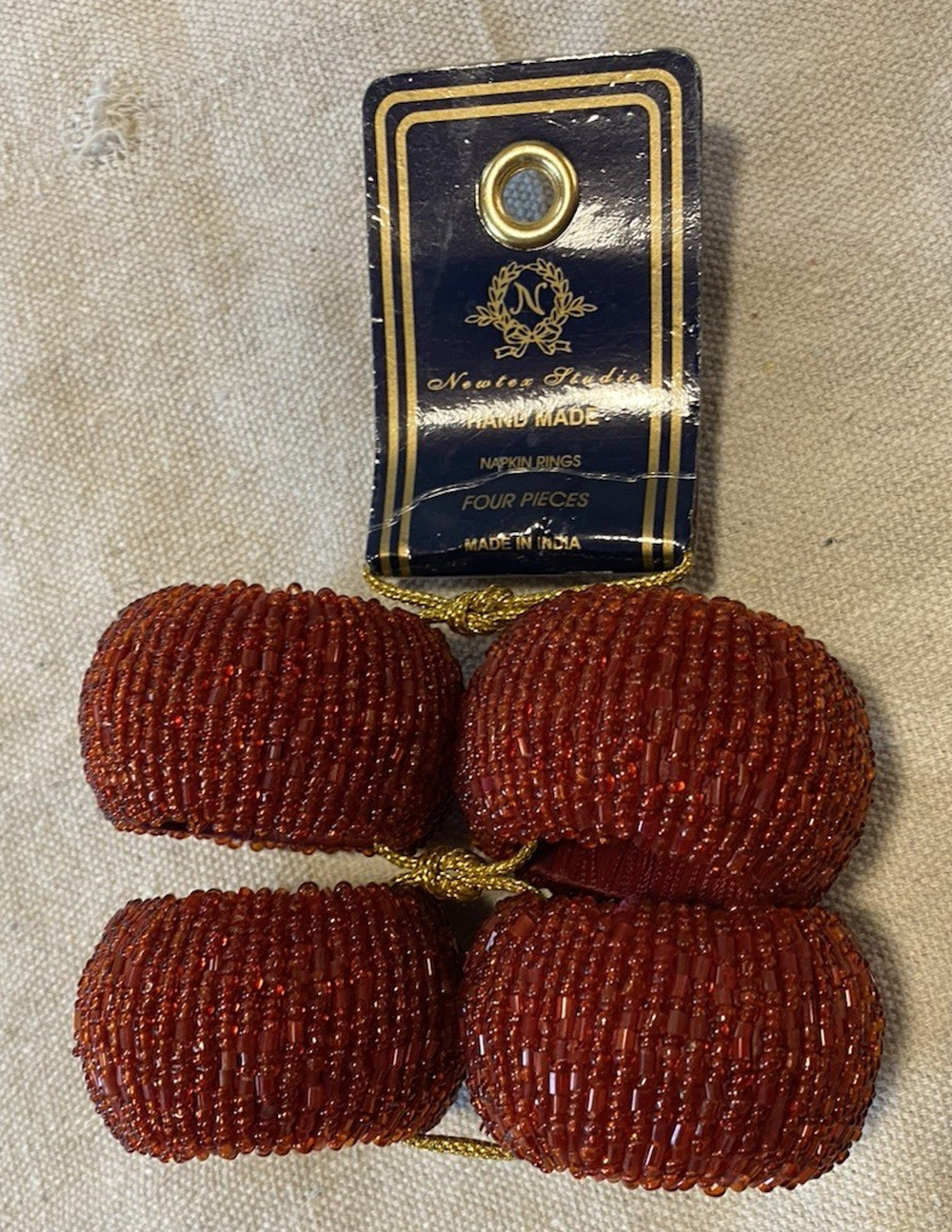 NWT Set of 4 Newton Studio Burgundy Beaded Napkin Rings 1.5" tall x 2" Wide